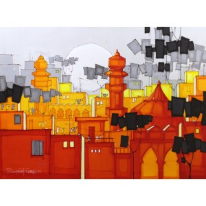 Salman Farooqi, 36 x 48 Inch, Acrylic on Canvas, Cityscape Painting, AC-SF-230